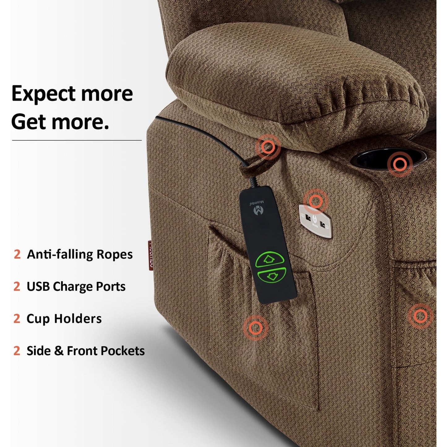 MCombo Power Lift Recliner Chair with Extended Footrest for Elderly Seniors, Fabric