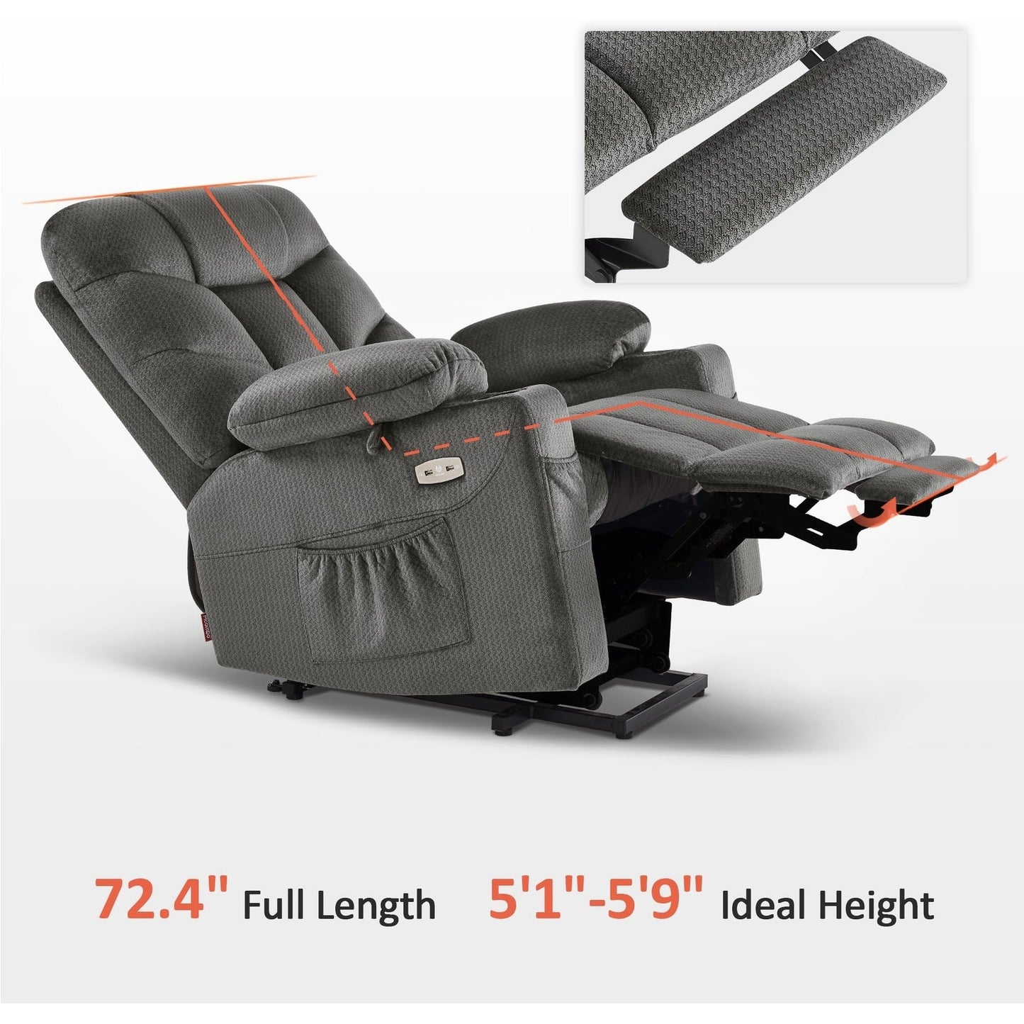 MCombo Power Lift Recliner Chair with Extended Footrest for Elderly Seniors, Fabric