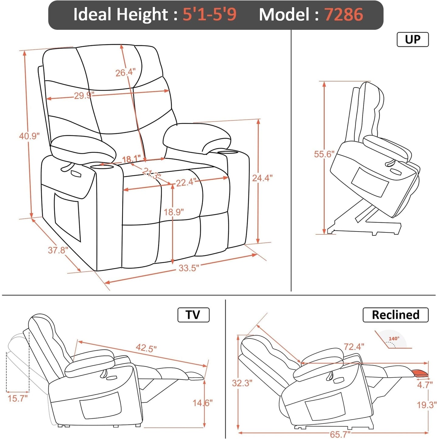MCombo Power Lift Recliner Chair with Extended Footrest for Elderly Seniors, Fabric