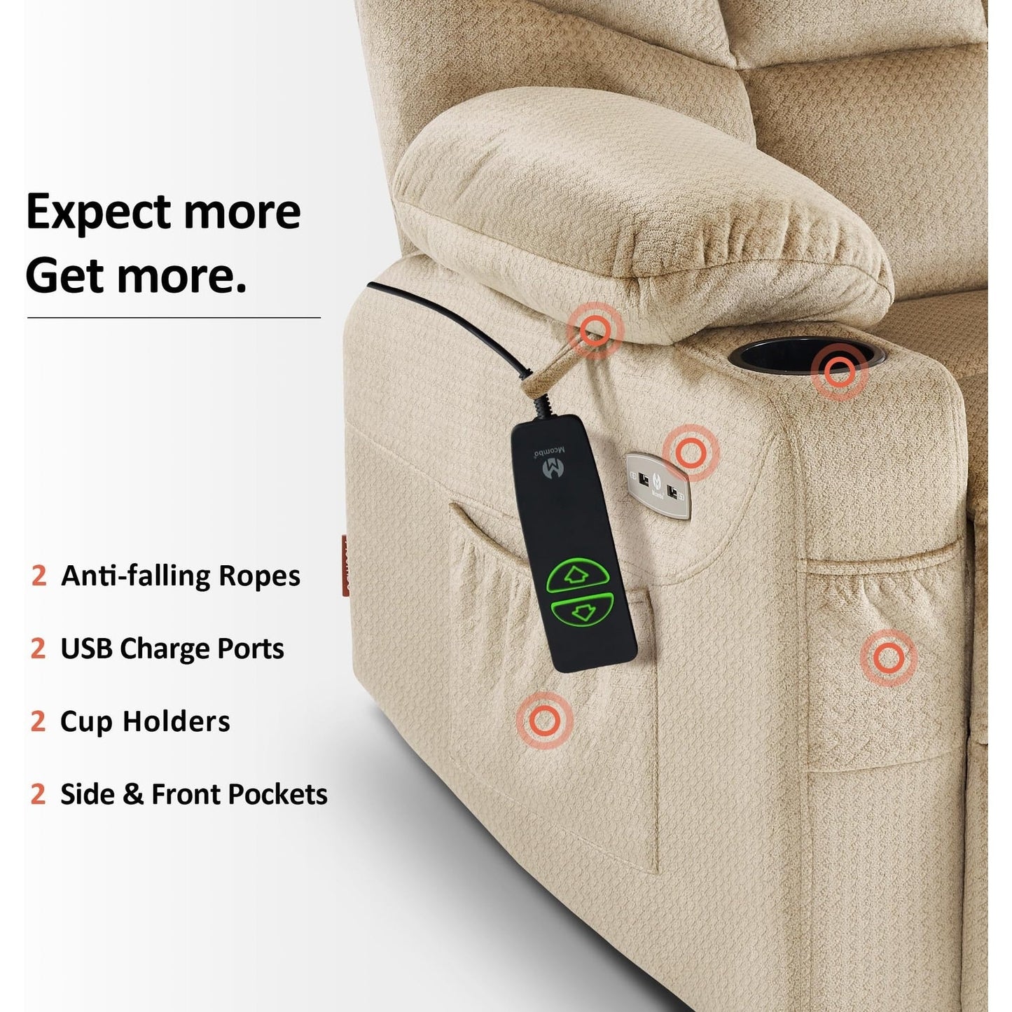 MCombo Power Lift Recliner Chair with Extended Footrest for Elderly Seniors, Fabric