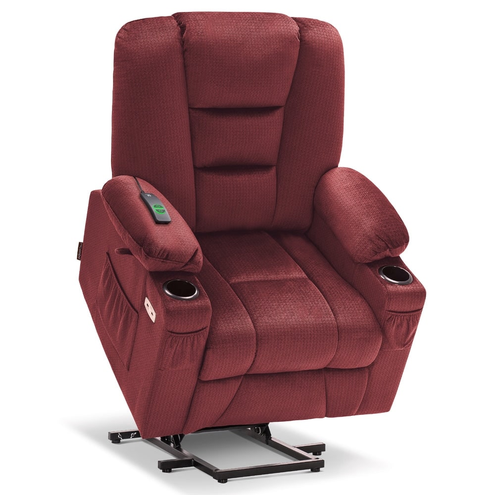 MCombo Power Lift Recliner Chair with Massage and Heat for Elderly, Extended Footrest, USB Ports, Fabric (Medium)
