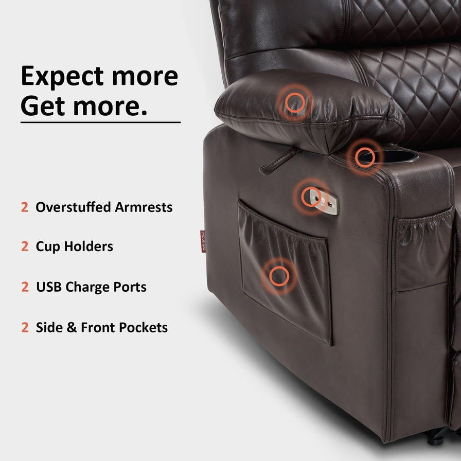 MCombo Electric Power Recliner Chair with Heat and Massage, Leather PR621