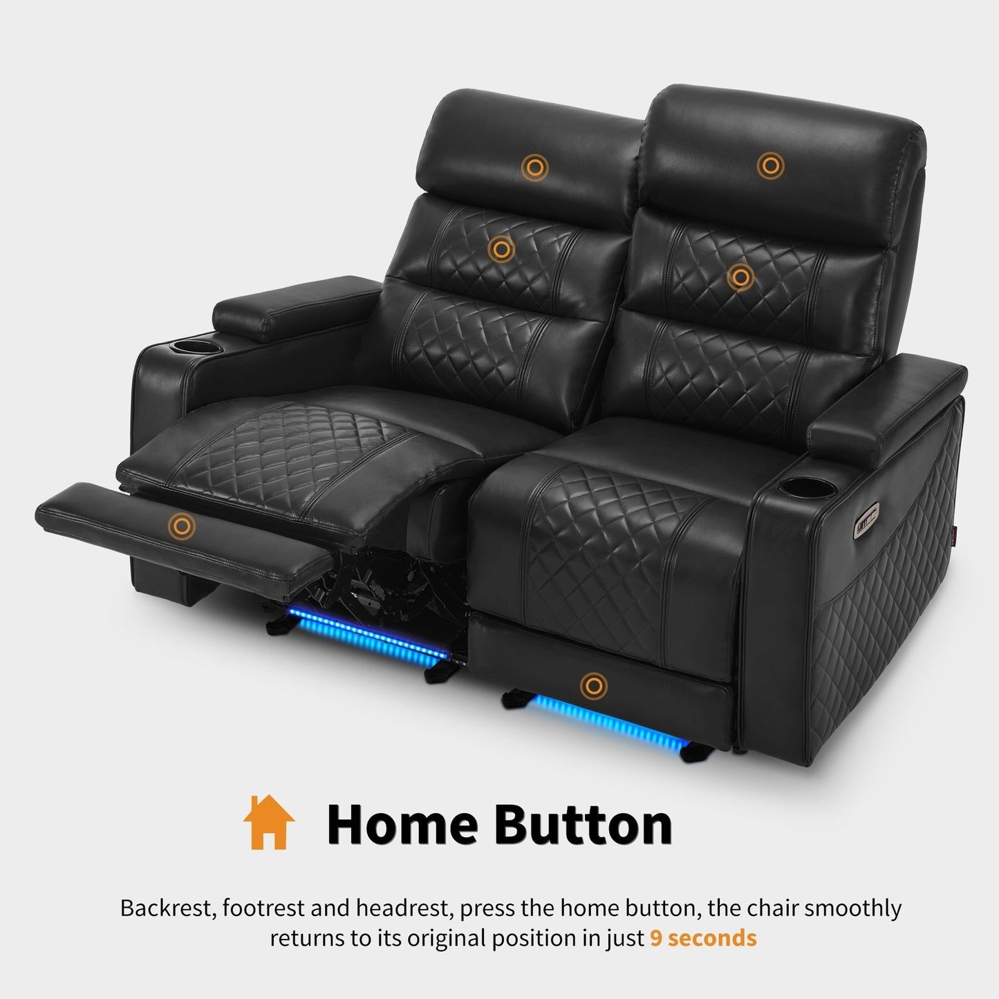 MCombo Power Reclining Loveseat Sofa with Adjustable Headrests, Home Theater Seating with Armrest Storage, Faux Leather HTS470