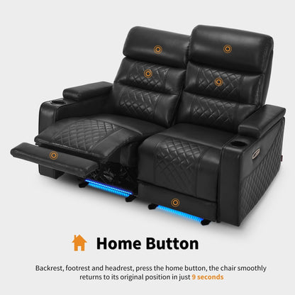 MCombo Power Reclining Loveseat Sofa with Adjustable Headrests, Home Theater Seating with Armrest Storage, Faux Leather HTS470