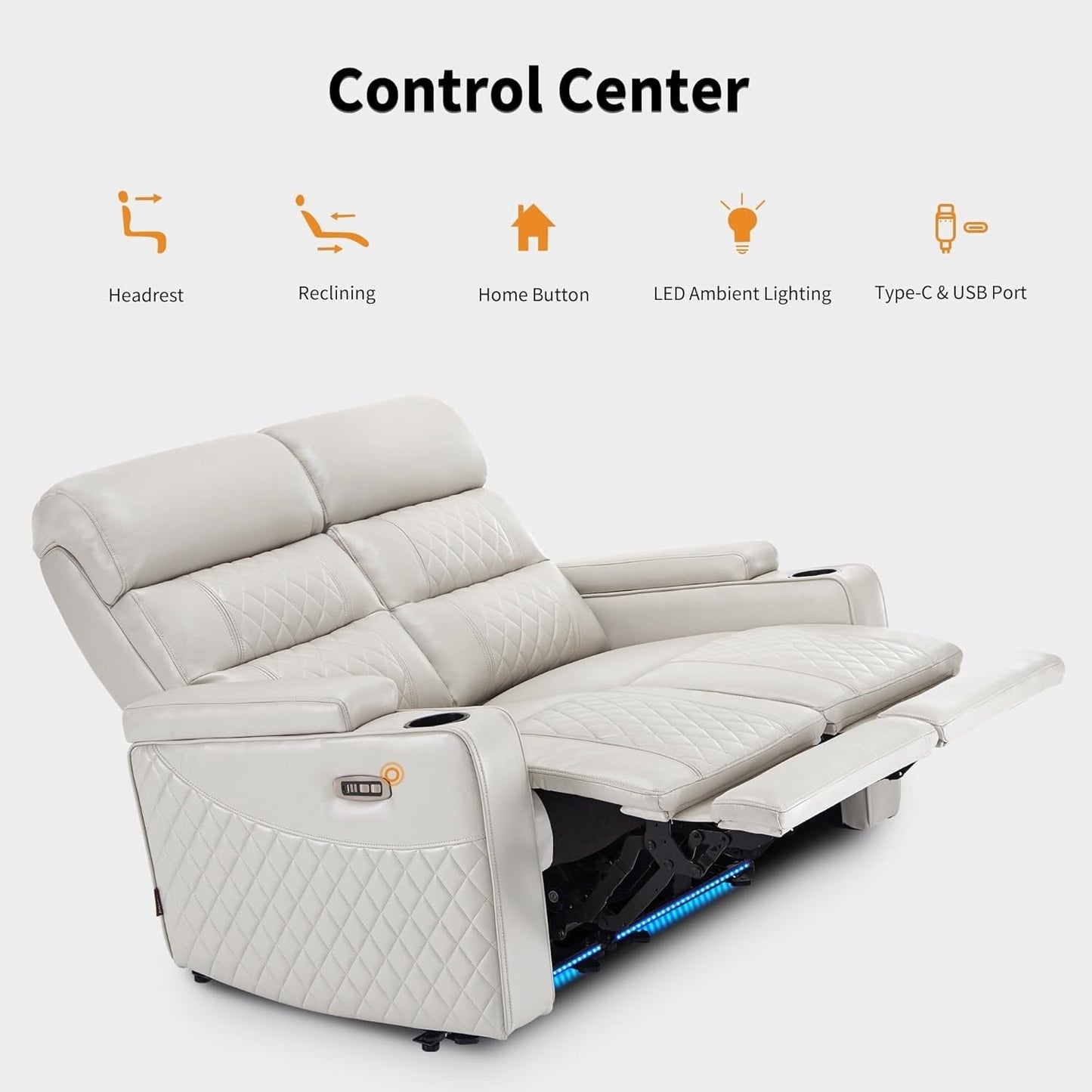 MCombo Power Reclining Loveseat Sofa with Adjustable Headrests, Home Theater Seating with Armrest Storage, Faux Leather HTS470