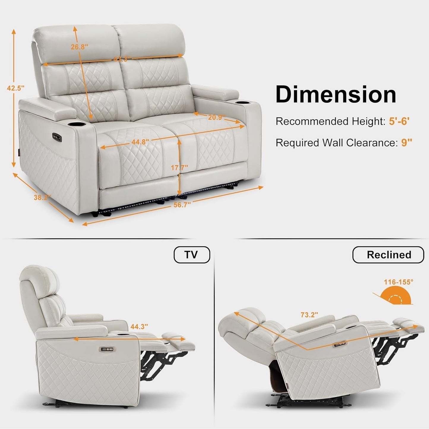MCombo Power Reclining Loveseat Sofa with Adjustable Headrests, Home Theater Seating with Armrest Storage, Faux Leather HTS470