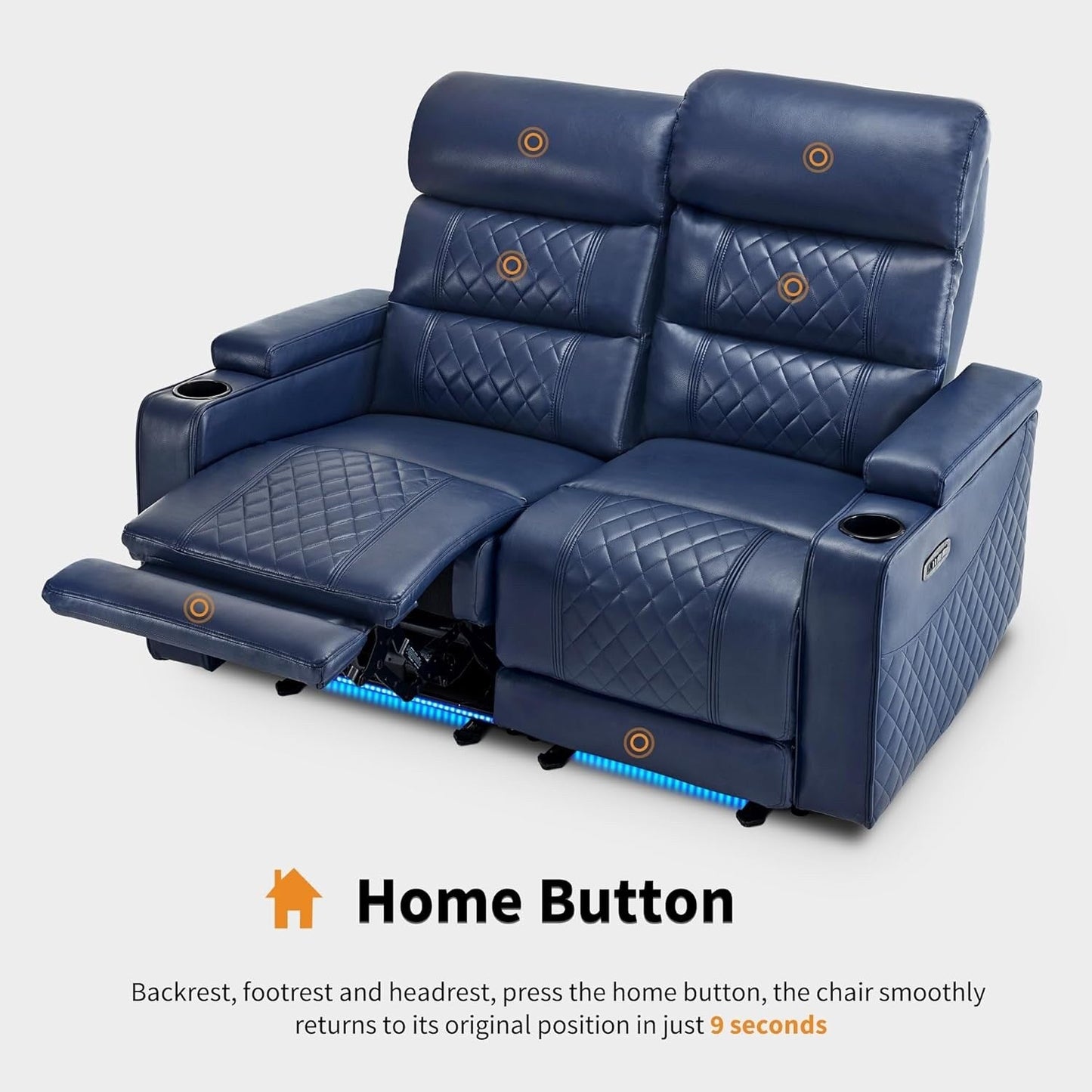 MCombo Power Reclining Loveseat Sofa with Adjustable Headrests, Home Theater Seating with Armrest Storage, Faux Leather HTS470