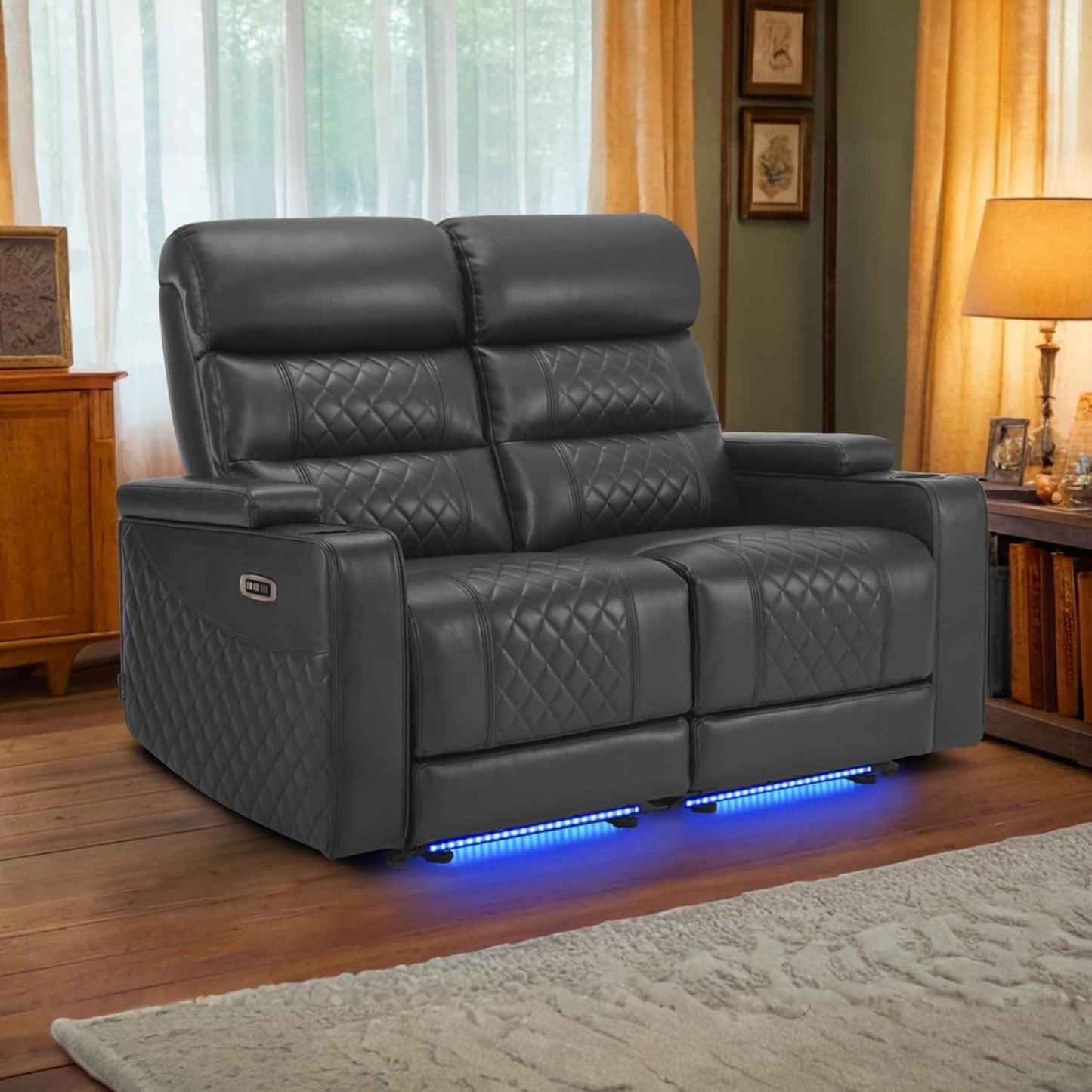 MCombo Power Reclining Loveseat Sofa with Adjustable Headrests, Home Theater Seating with Armrest Storage, Faux Leather HTS470