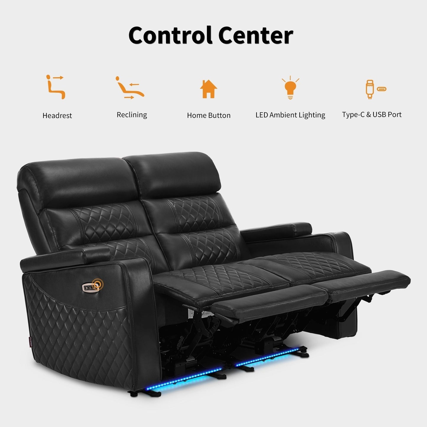MCombo Power Reclining Loveseat Sofa with Adjustable Headrests, Home Theater Seating with Armrest Storage, Faux Leather HTS470