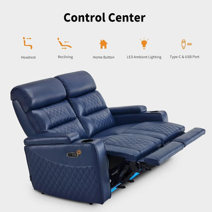 MCombo Power Reclining Loveseat Sofa with Adjustable Headrests, Home Theater Seating with Armrest Storage, Faux Leather HTS470