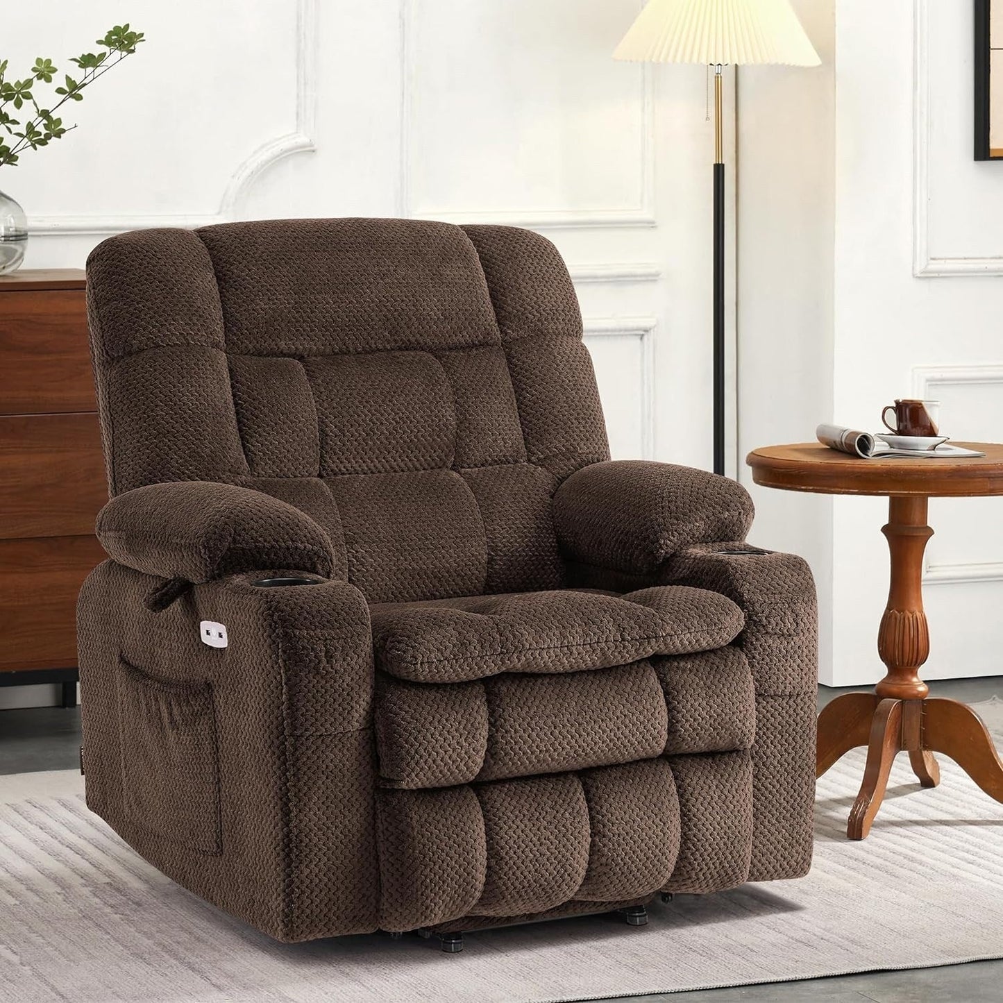 MCombo Dual Motor Power Lift Recliner Chair with Massage and Heat, Infinite Position, Fabric R7894 (Small-Wide)