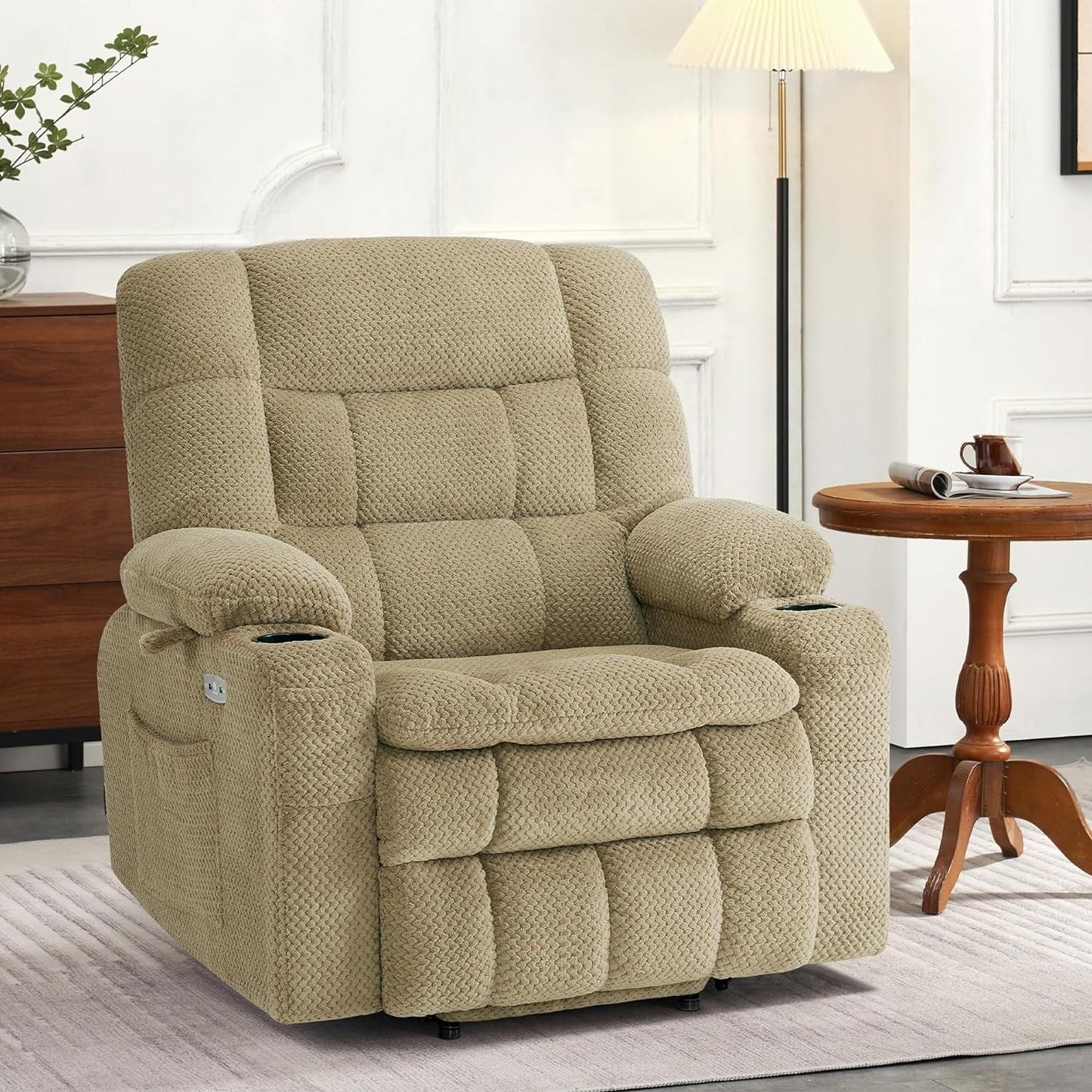 MCombo Dual Motor Power Lift Recliner Chair with Massage and Heat, Infinite Position, Fabric R7894 (Small-Wide)