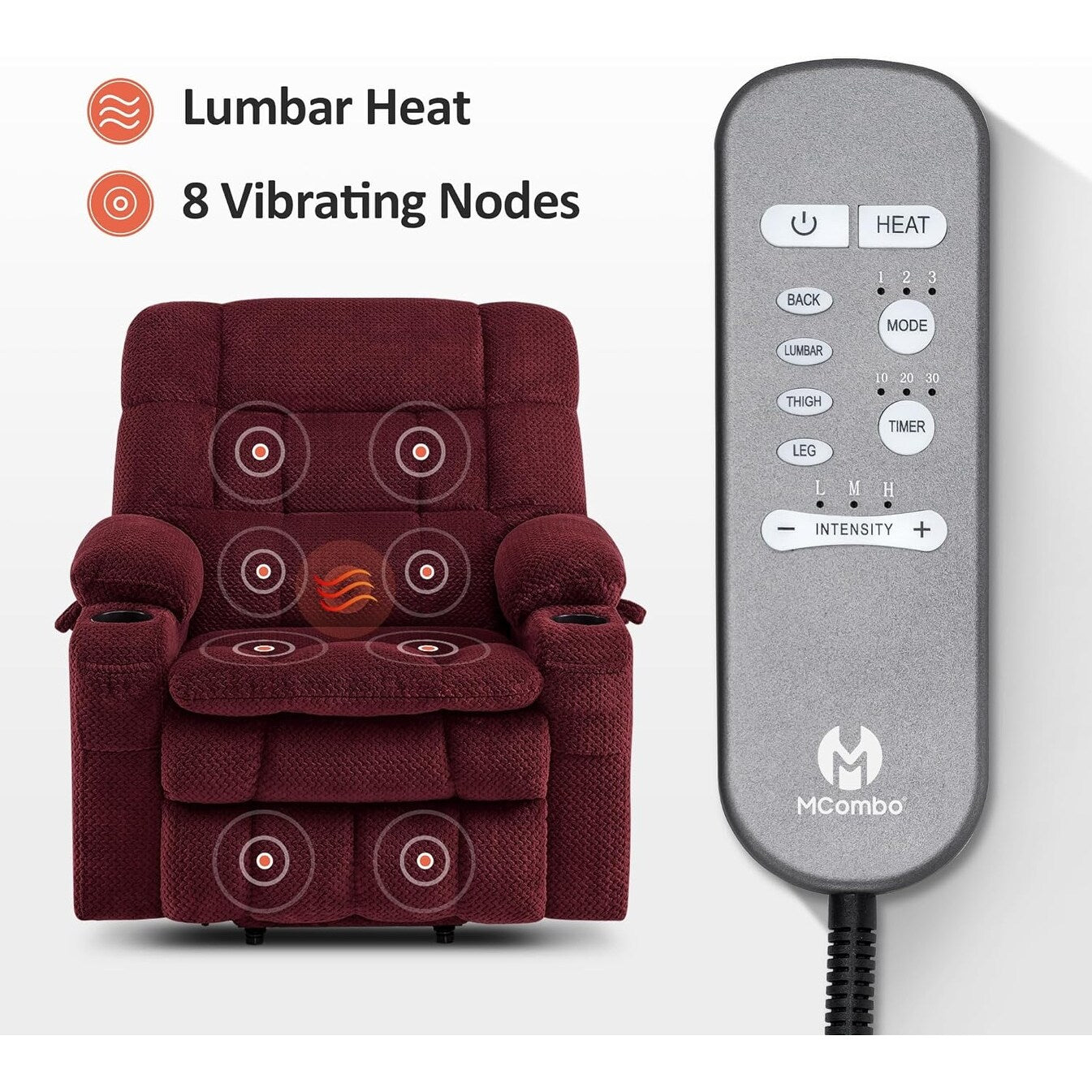 MCombo Dual Motor Power Lift Recliner Chair with Massage and Heat, Infinite Position, Fabric R7894 (Small-Wide)
