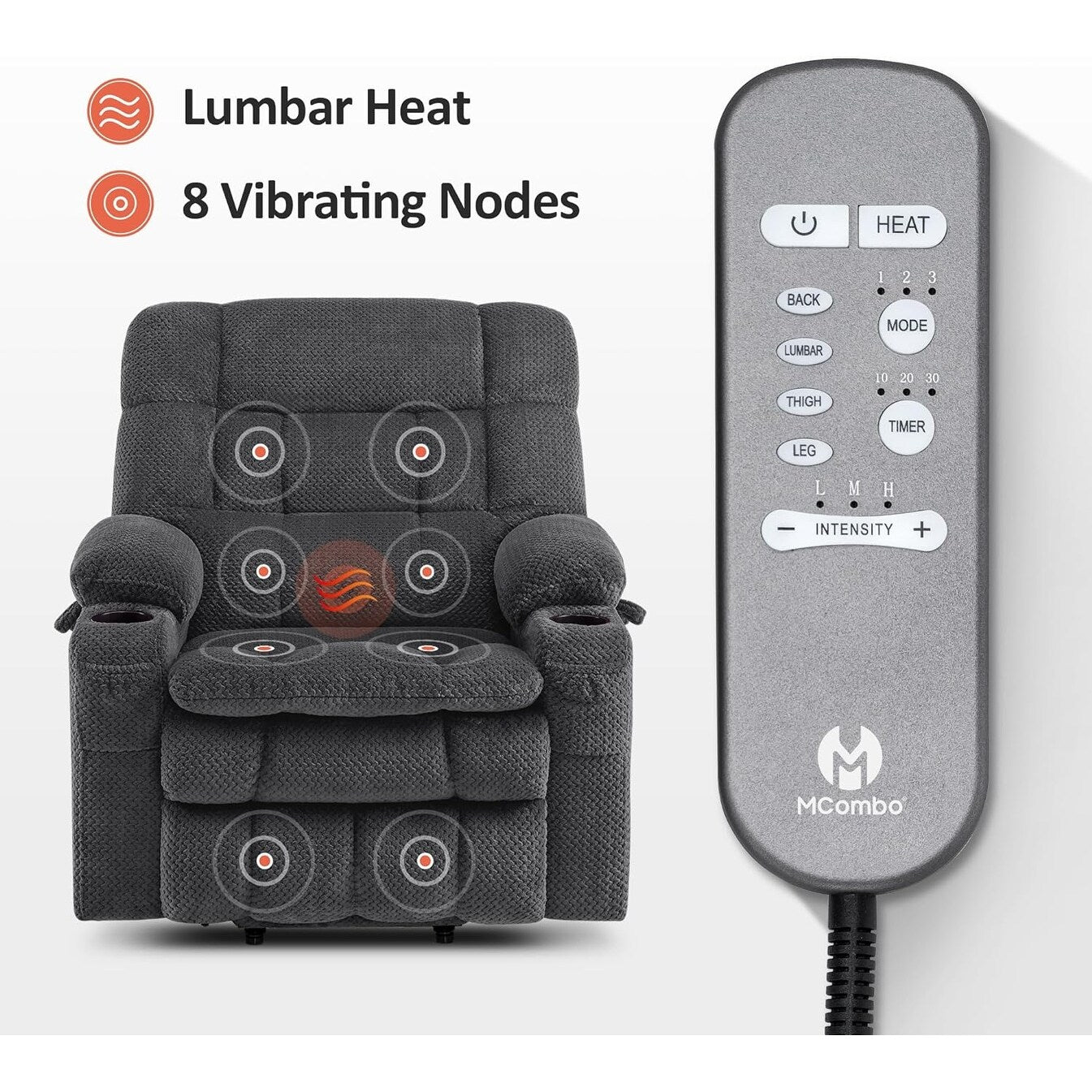 MCombo Dual Motor Power Lift Recliner Chair with Massage and Heat, Infinite Position, Fabric R7894 (Small-Wide)