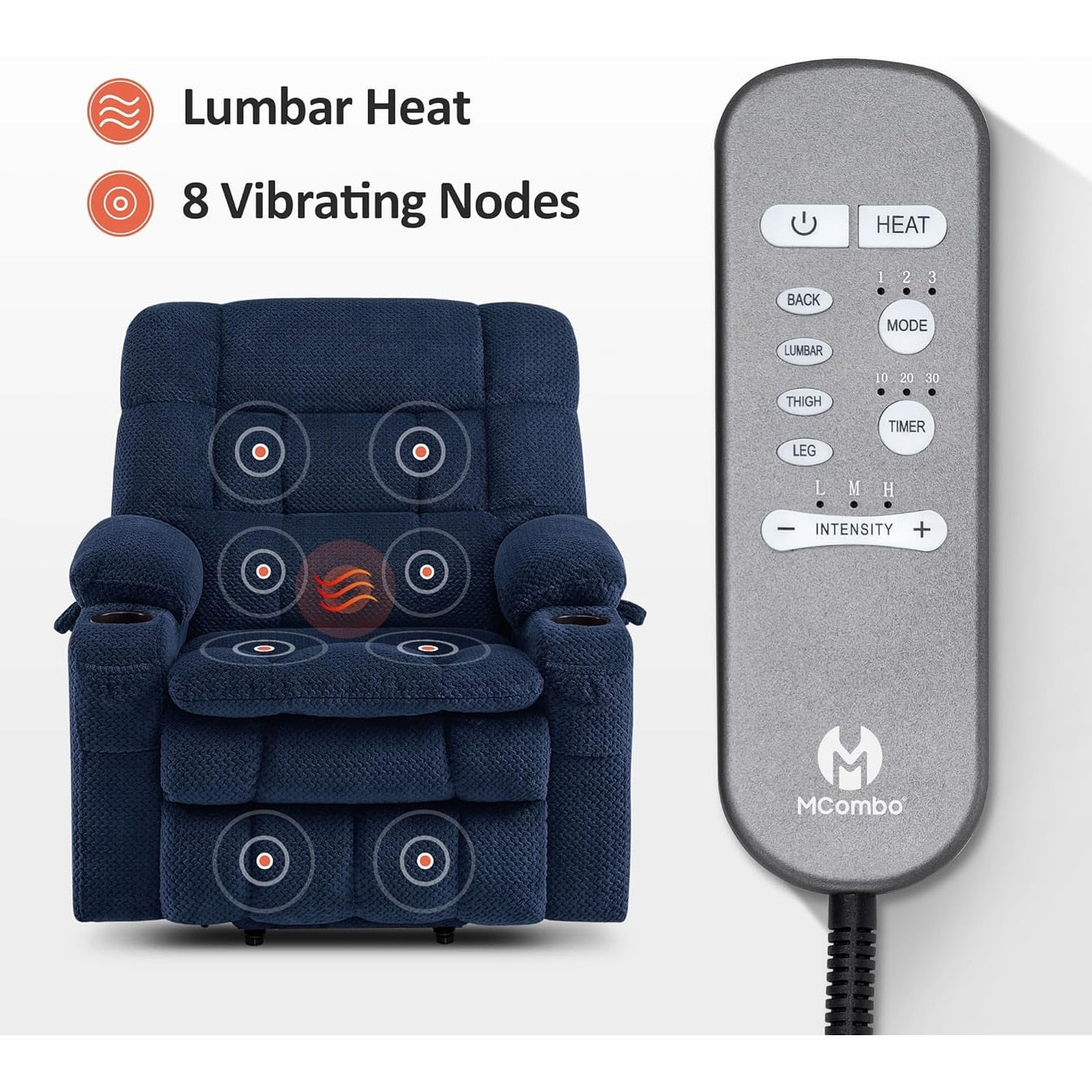 MCombo Dual Motor Power Lift Recliner Chair with Massage and Heat, Infinite Position, Fabric R7894 (Small-Wide)