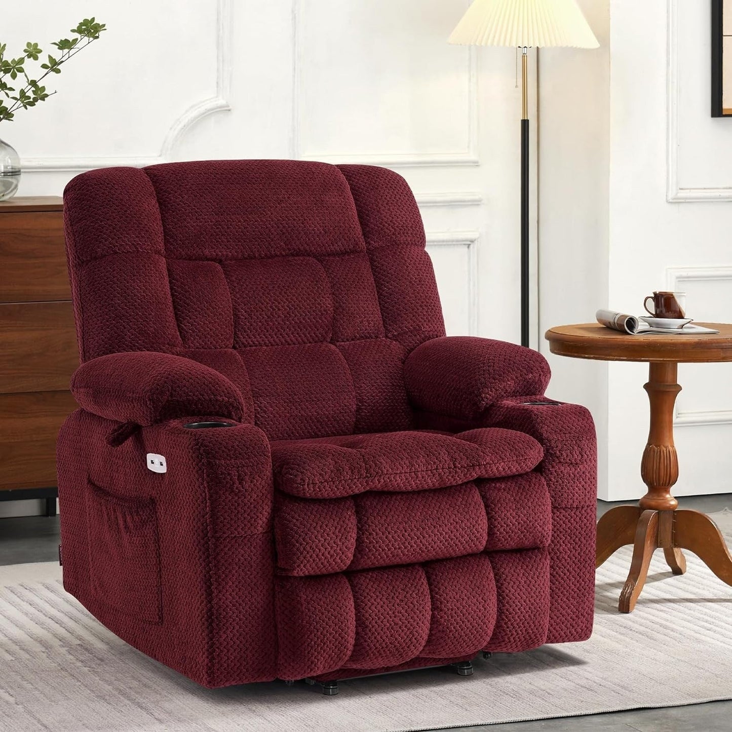 MCombo Dual Motor Power Lift Recliner Chair with Massage and Heat, Infinite Position, Fabric R7894 (Small-Wide)