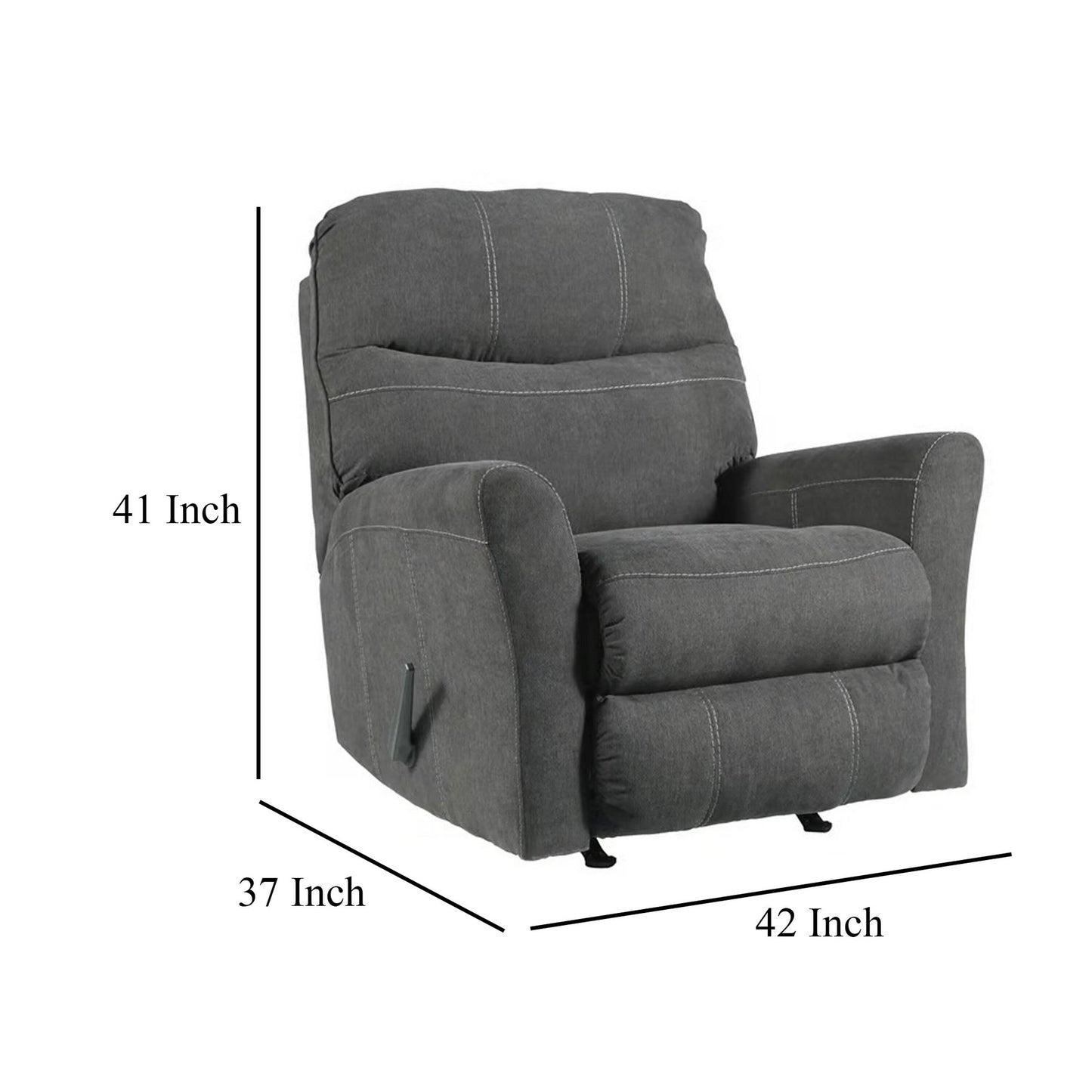 Maine Manual Rocker Recliner Chair, Charcoal Gray Polyester Nylon