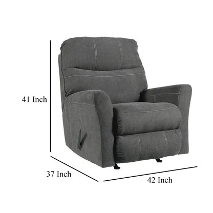 Maine Manual Rocker Recliner Chair, Charcoal Gray Polyester Nylon