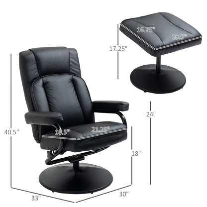 Manual PU Leather Recliner with Swivel Base and Ottoman, Adjustable Backrest & Padded Comfort for Home or Office