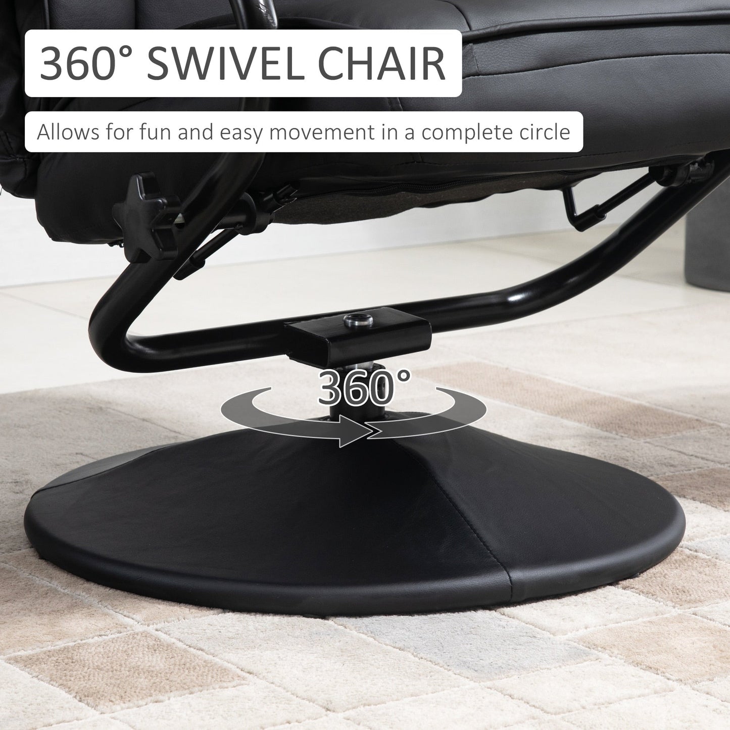 Manual PU Leather Recliner with Swivel Base and Ottoman, Adjustable Backrest & Padded Comfort for Home or Office
