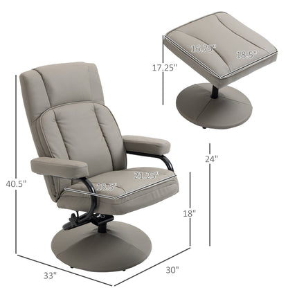 Manual PU Leather Swivel Recliner Chair Adjustable Accent Chair TV Chair Reading Recliner with Ottoman
