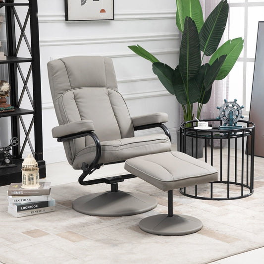 Manual PU Leather Swivel Recliner Chair Adjustable Accent Chair TV Chair Reading Recliner with Ottoman