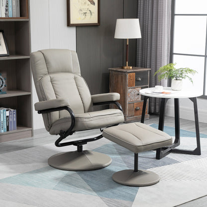 Manual PU Leather Swivel Recliner Chair Adjustable Accent Chair TV Chair Reading Recliner with Ottoman