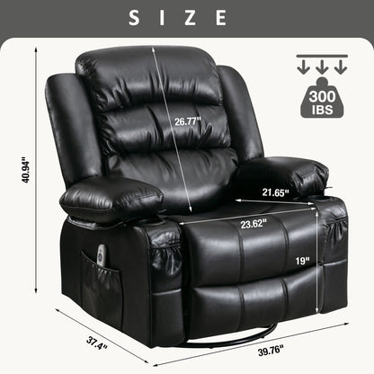 Manual PU Massage Recliner Chair with Swivel, Heat & Storage Pockets