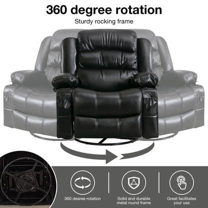 Manual PU Massage Recliner Chair with Swivel, Heat & Storage Pockets