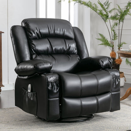 Manual PU Massage Recliner Chair with Swivel, Heat & Storage Pockets