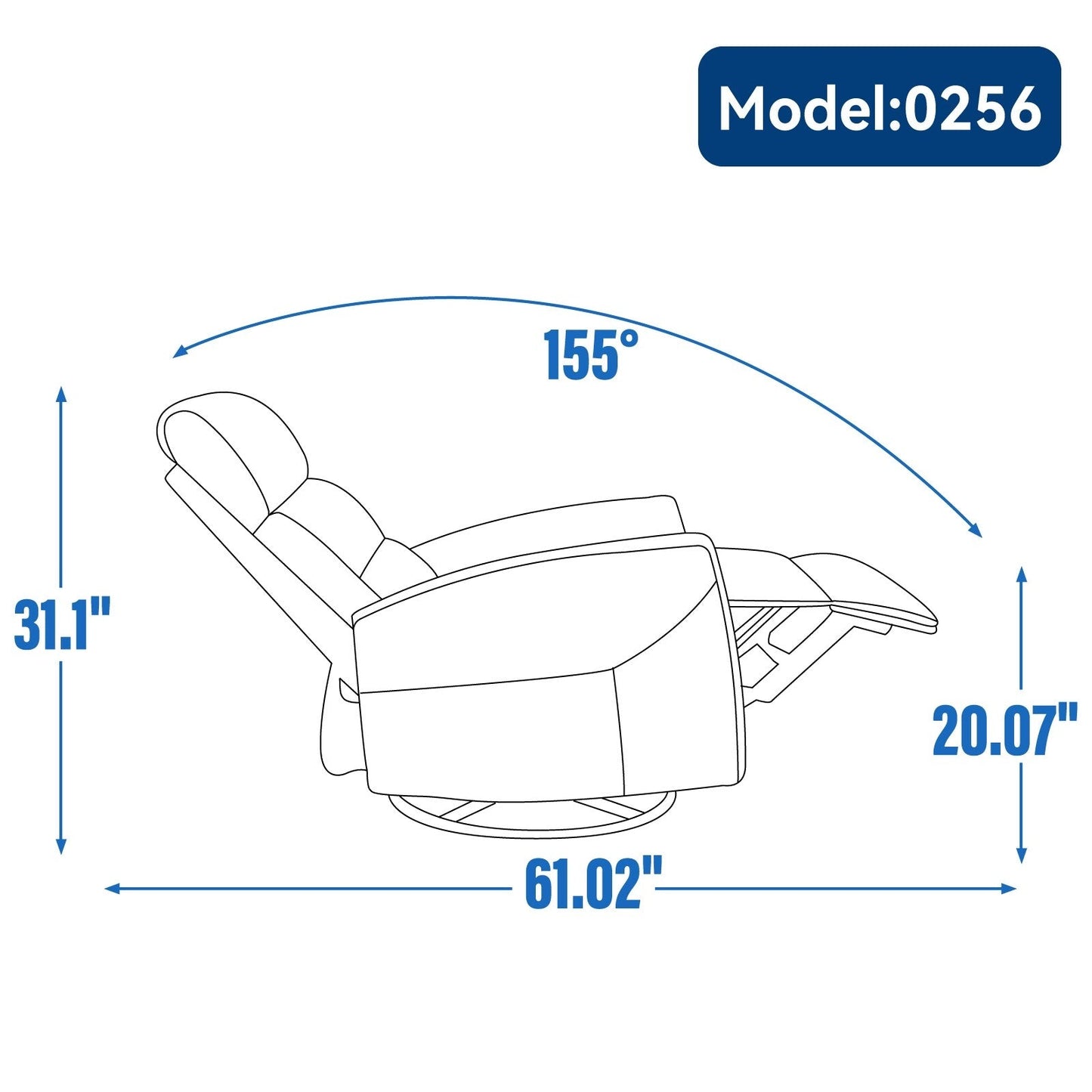 Manual Recliner Chair for Adults, 360° Swivel Rocker Fabric Recliner w/Square Arms & Cushion Back, Nursery Chairs, for Bedroom