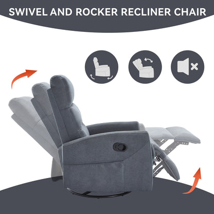 Manual Recliner Chair for Adults, 360° Swivel Rocker Fabric Recliner, Nursery Chairs, Glider Rocker Recliners w/Cushion Back