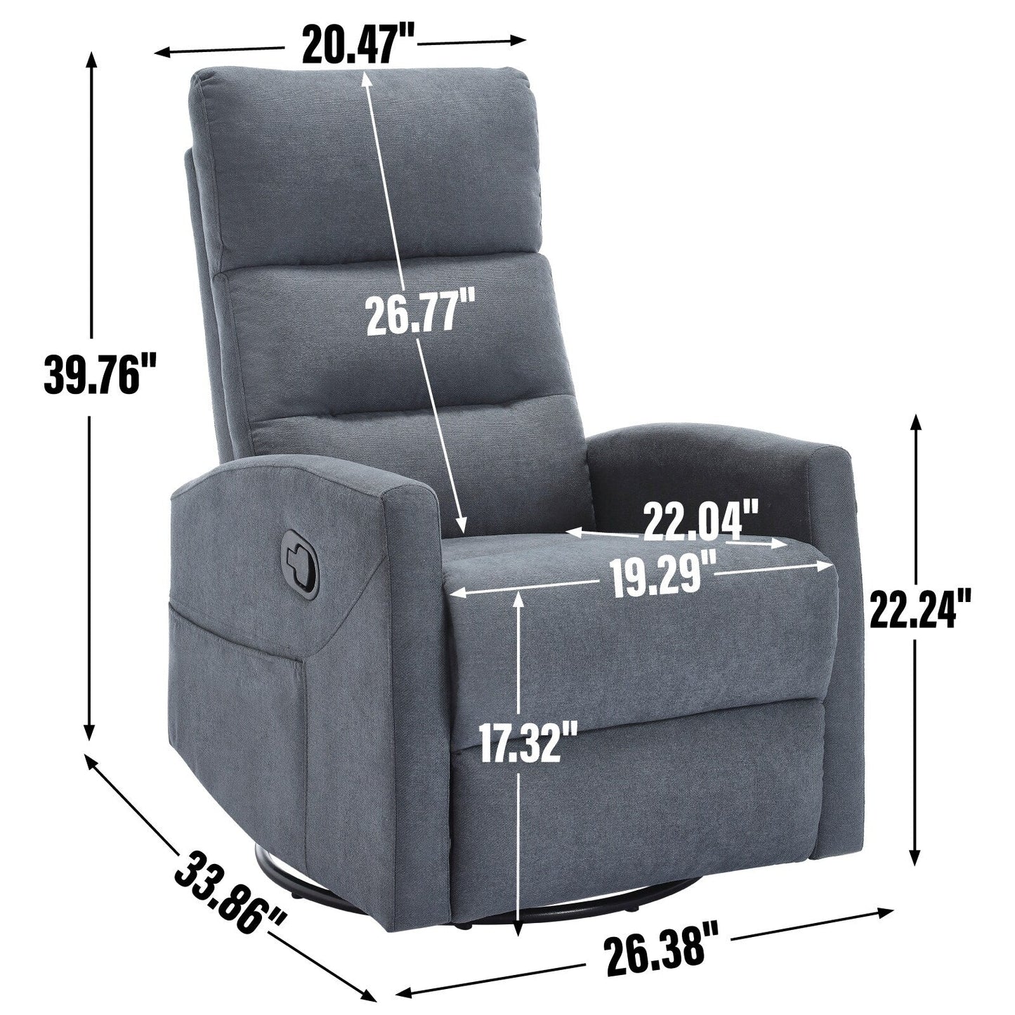 Manual Recliner Chair for Adults, 360° Swivel Rocker Fabric Recliner, Nursery Chairs, Glider Rocker Recliners w/Cushion Back