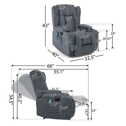 Manual Recliner Chair with 5 Massage Modes, Lumbar Heat, Dual Cup Holders, Remote Control, and Side Storage Pocket