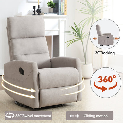 Manual Recliner Chair with Rocker and Swivel in Fabric for Living Room