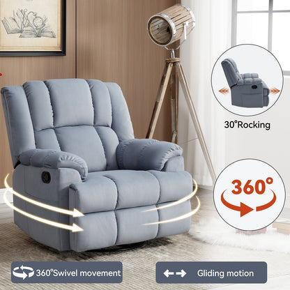Manual Recliner Chair with Rocker and Swivel in Fabric for Living Room