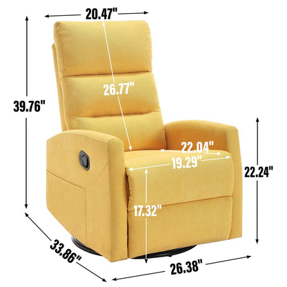 Manual Recliner Chair with Rocker and Swivel in Fabric for Living Room