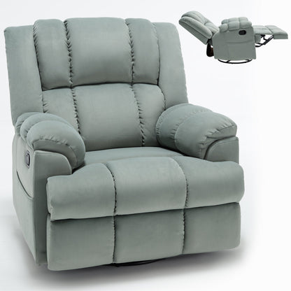 Manual Recliner Chair with Rocker and Swivel in Fabric for Living Room