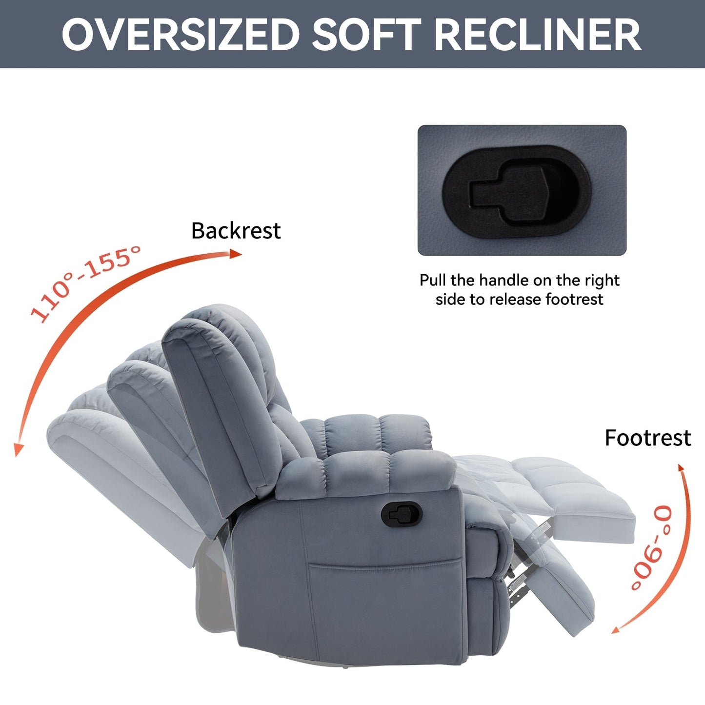 Manual Recliner Chair with Rocker and Swivel in Fabric for Living Room