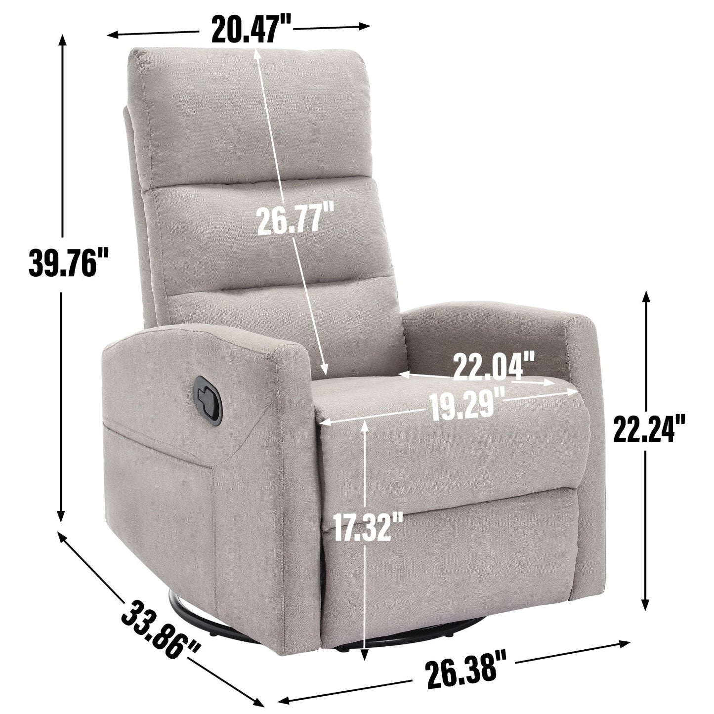 Manual Recliner Chair with Rocker and Swivel in Fabric for Living Room