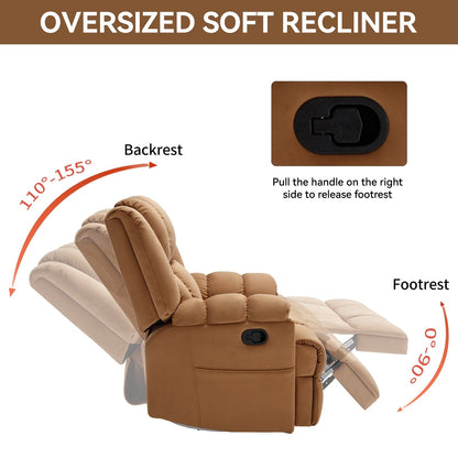 Manual Recliner Chair with Rocker and Swivel in Fabric for Living Room