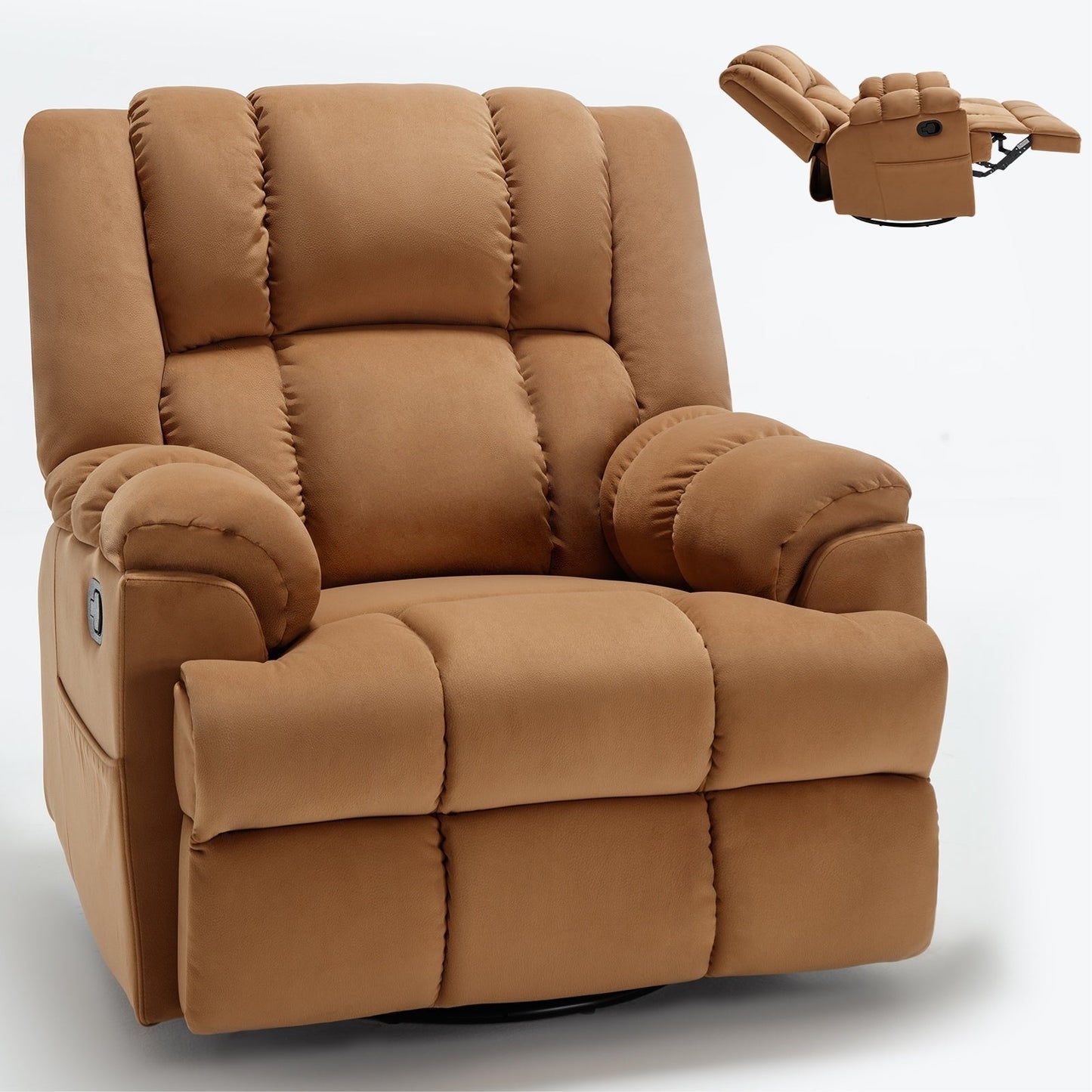 Manual Recliner Chair with Rocker and Swivel in Fabric for Living Room