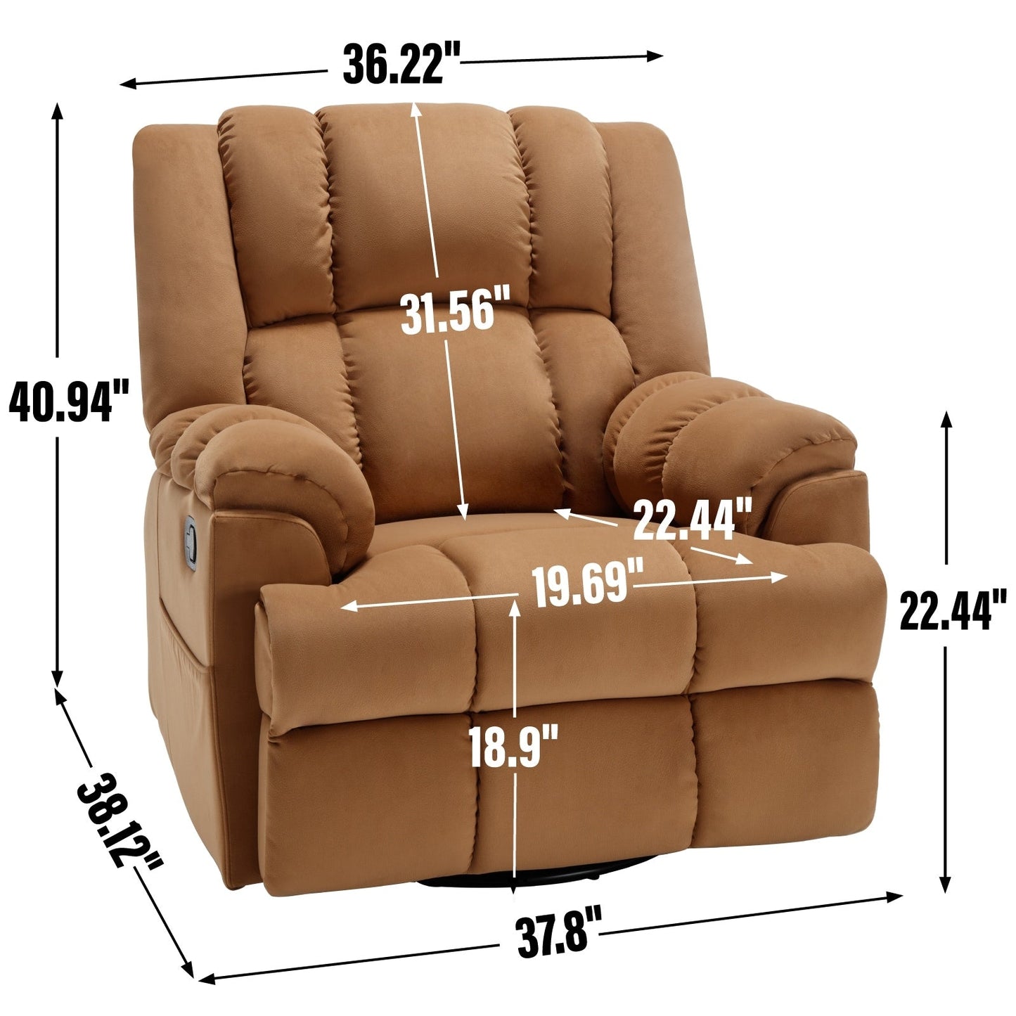 Manual Recliner Chair with Rocker and Swivel in Fabric for Living Room