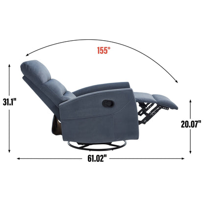 Manual Recliner Chair with Rocker and Swivel in Fabric for Living Room