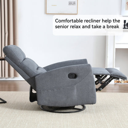 Manual Recliner Chair with Rocker and Swivel in Fabric for Living Room