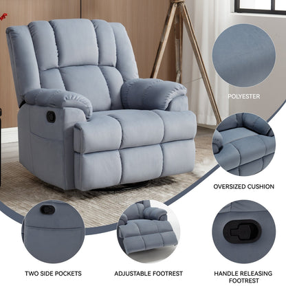 Manual Recliner Chair with Rocker and Swivel in Fabric for Living Room