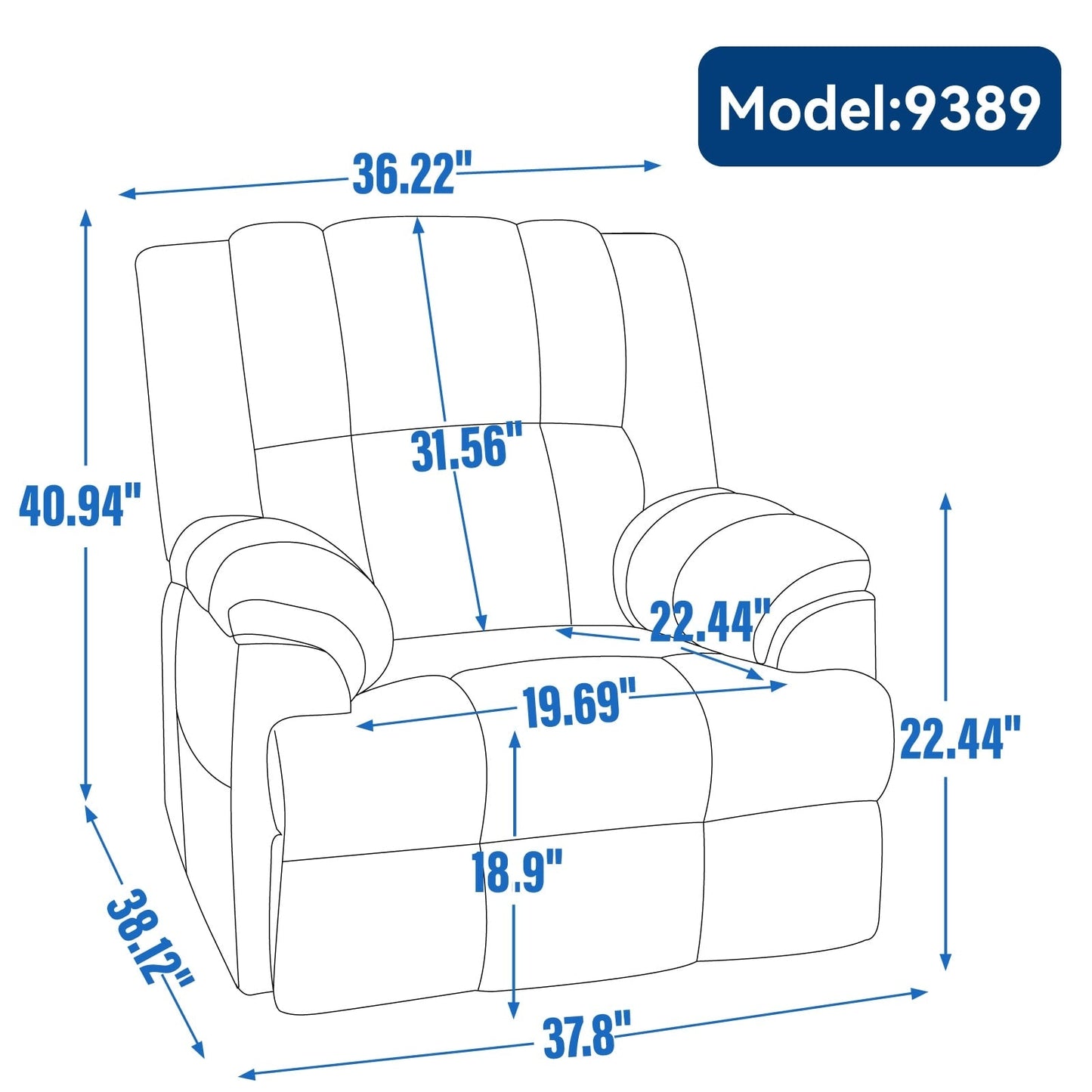 Manual Recliner Chair with Rocker and Swivel in Fabric for Living Room
