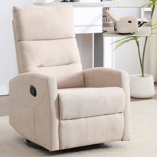Manual Recliner Chair with Rocker and Swivel in Fabric for Living Room