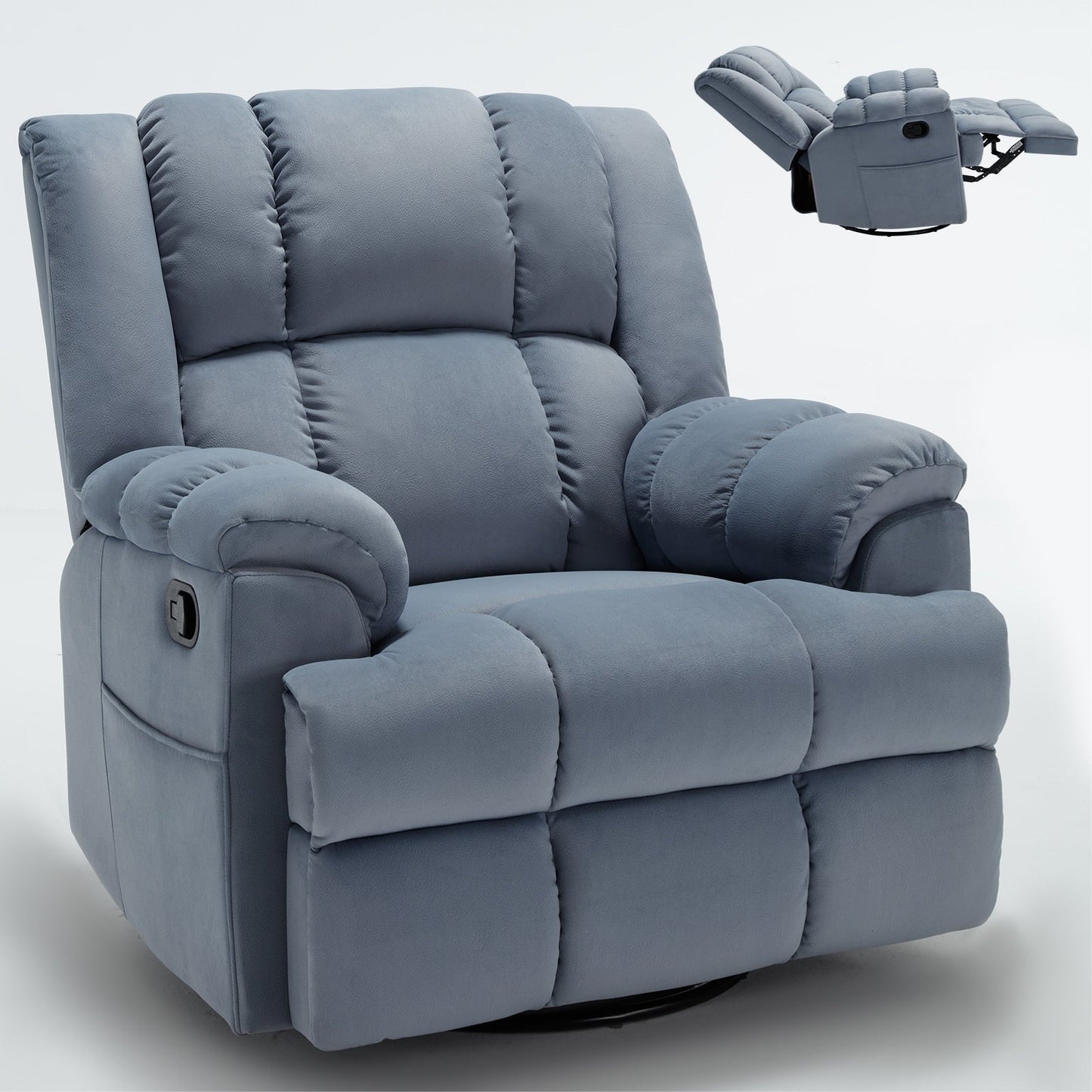 Manual Recliner Chair with Rocker and Swivel in Fabric for Living Room