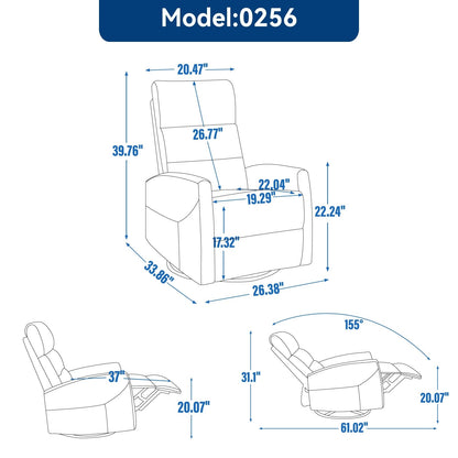Manual Recliner Chair with Rocker and Swivel in Fabric for Living Room